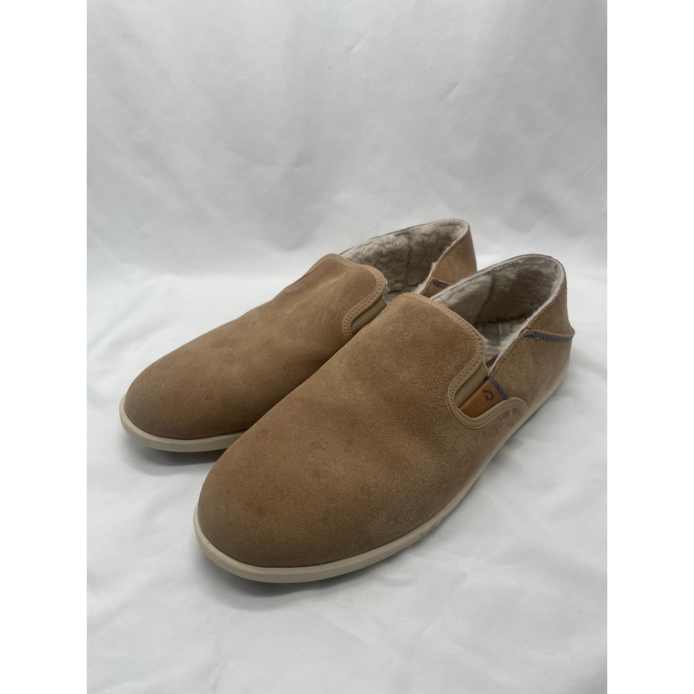 Olukai Shoes Mens 12 Hele‎ Malie Tan Leather Suede Wool Lining